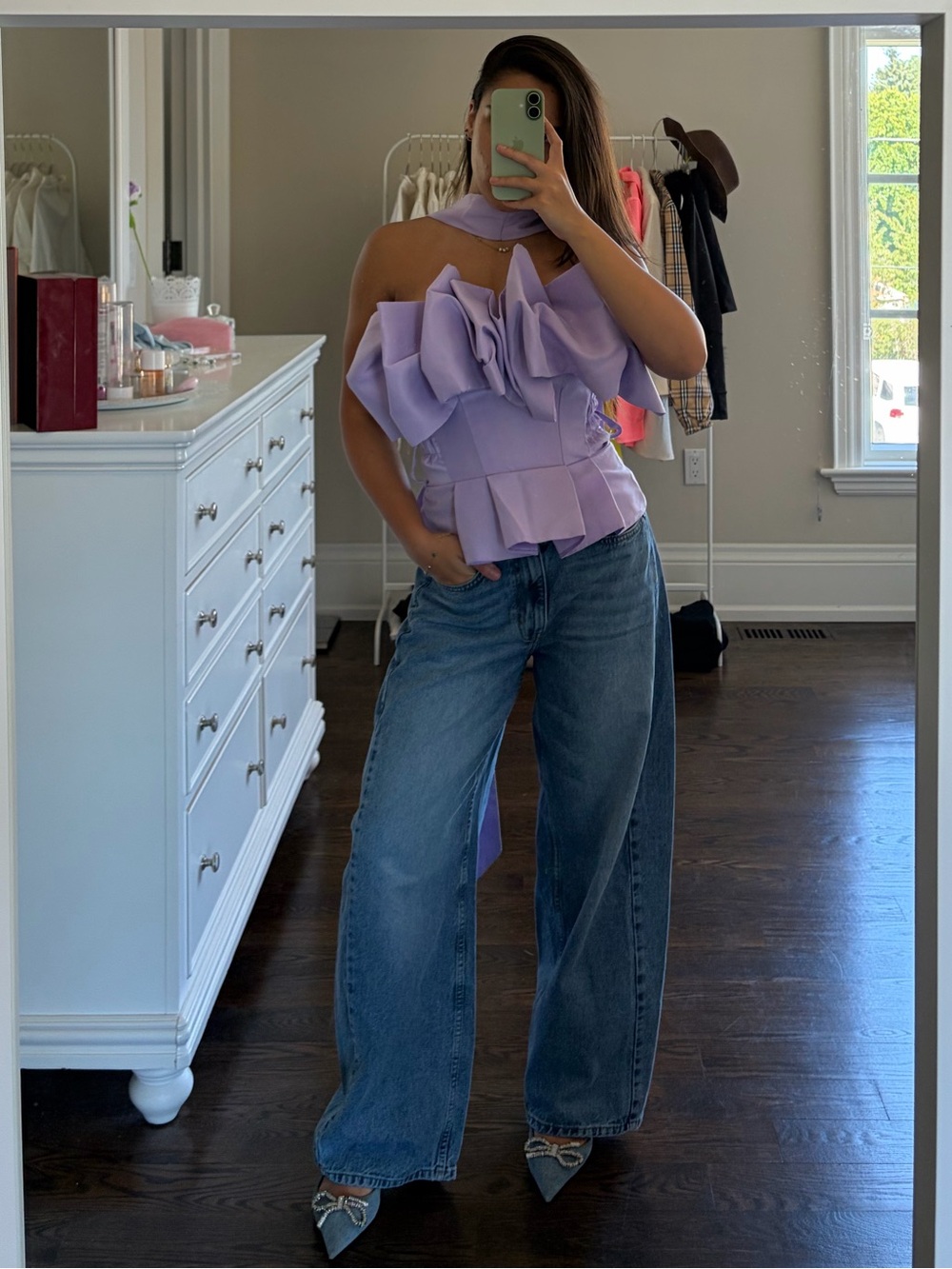 Lavender Ruffle One-Shoulder Crop Top